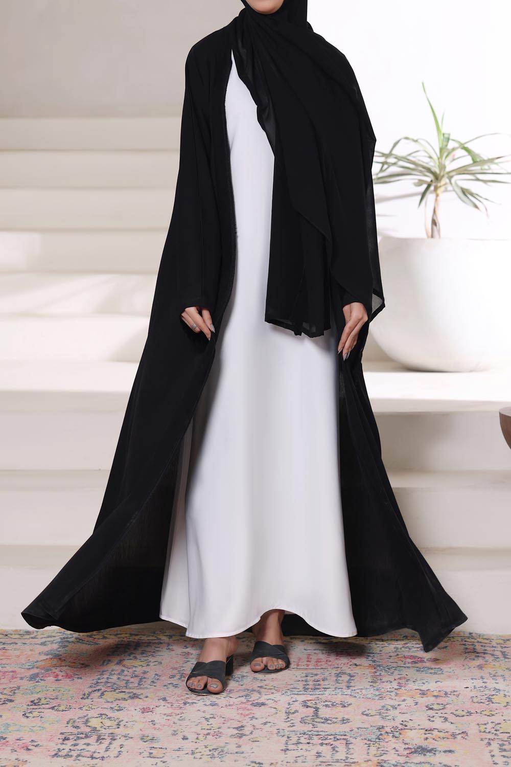 Black Front Open Gown Abaya by Al Deebaj
