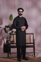 Black Self Kurta Pajama by Al Deebaj, photo 3