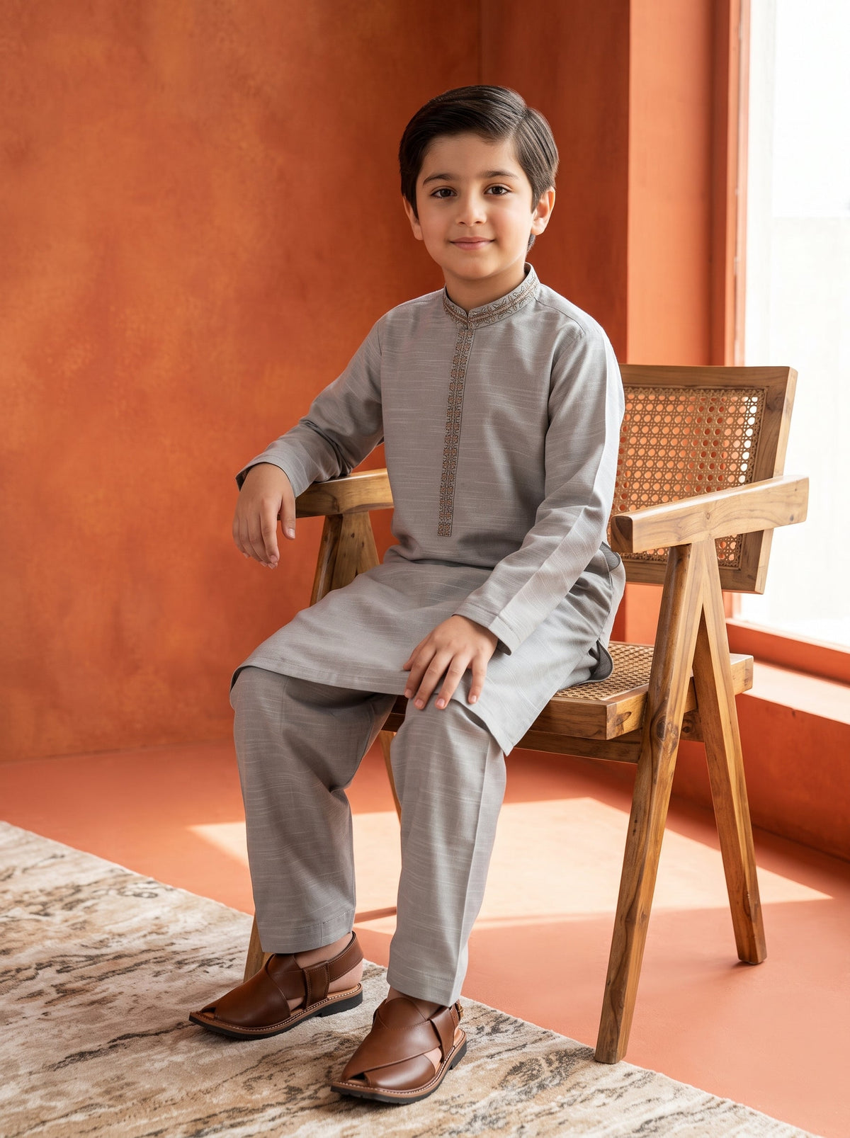 Kids Mint Green Embroidered Kurta Shalwar by Al Deebaj, photo 4