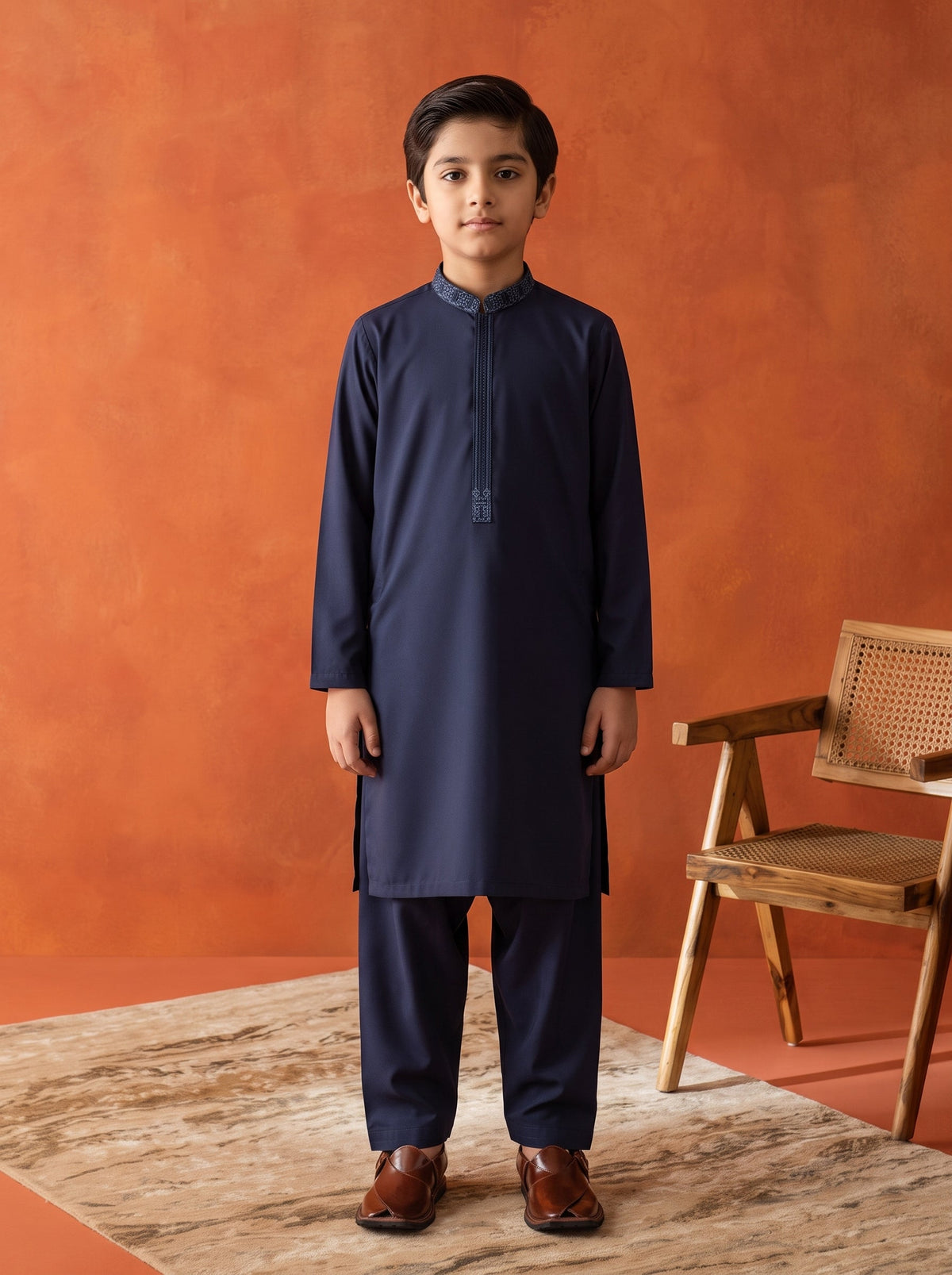 Embroidered Navy Kids Kurta Shalwar by Al Deebaj