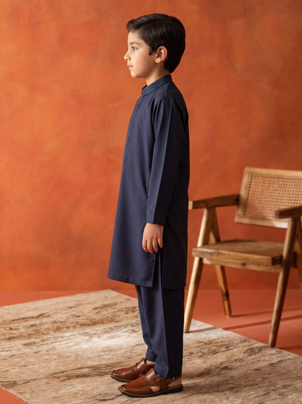 Embroidered Navy Kids Kurta Shalwar by Al Deebaj, photo 4