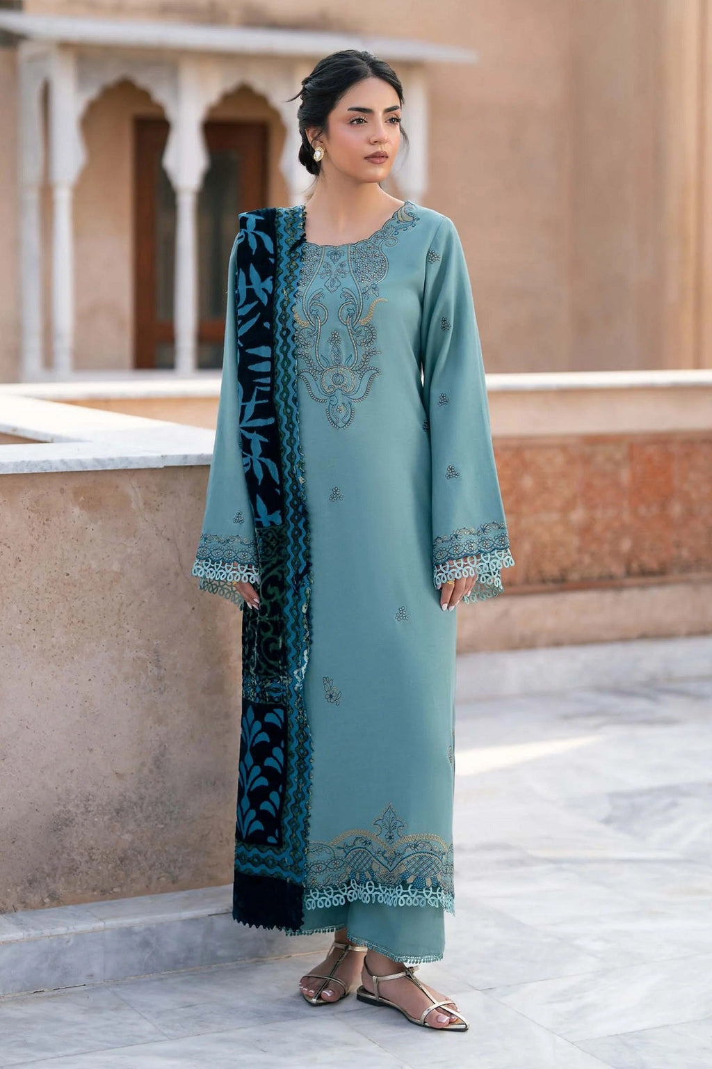 Raaya Plush Winter (Cyan) – Raaya 3-piece unstitched suit