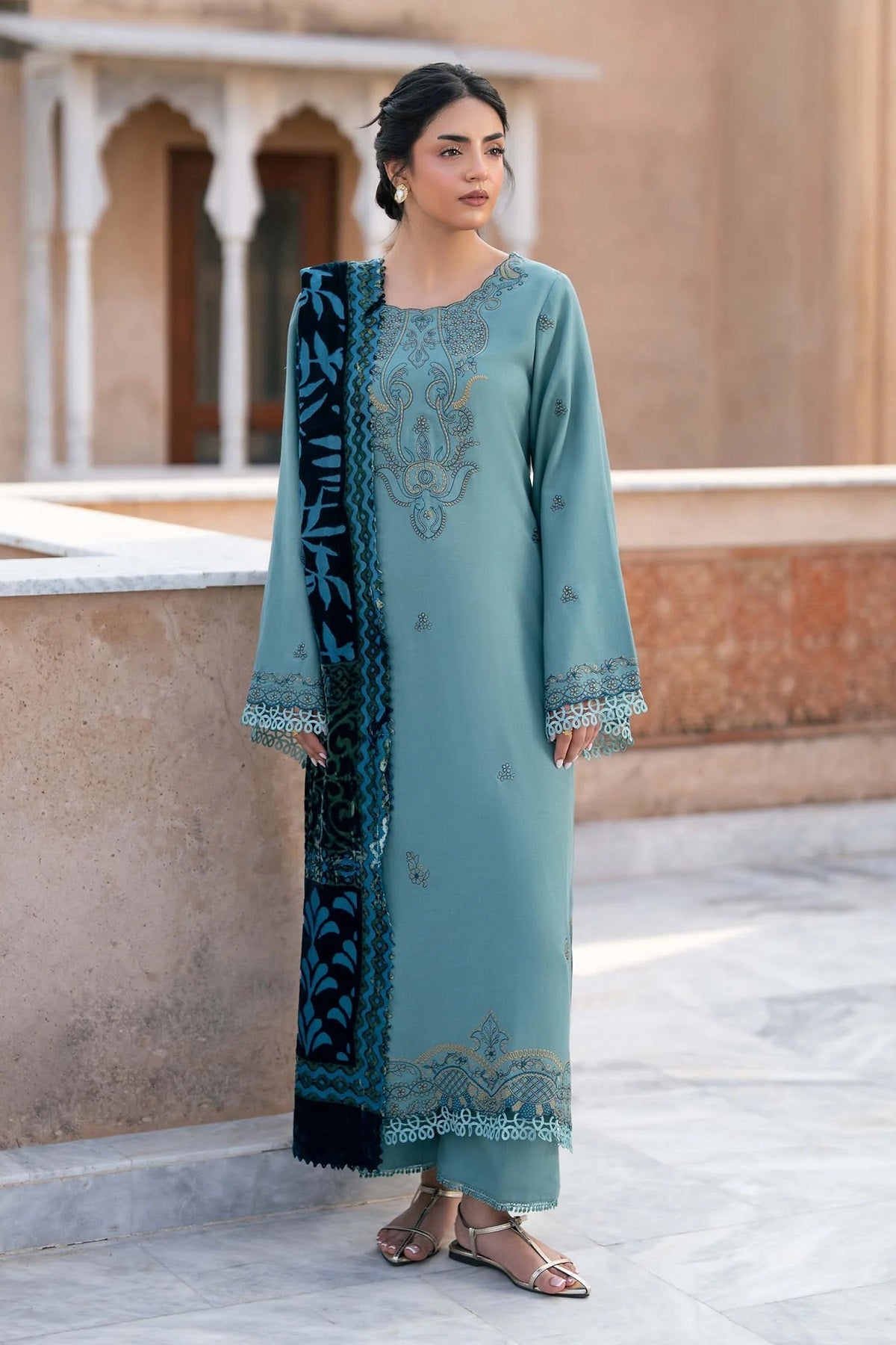 Raaya Plush Winter (Cyan) – Raaya 3-piece unstitched suit