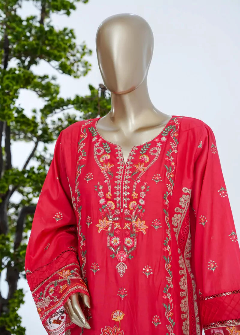 Embroidered Red Lawn 3-Piece Stitched Suit by Bin Saeed