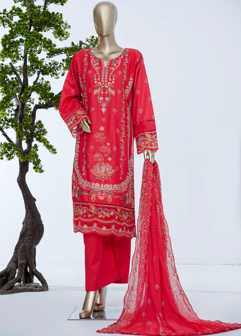 Embroidered Red Lawn 3-Piece Stitched Suit by Bin Saeed, photo 3