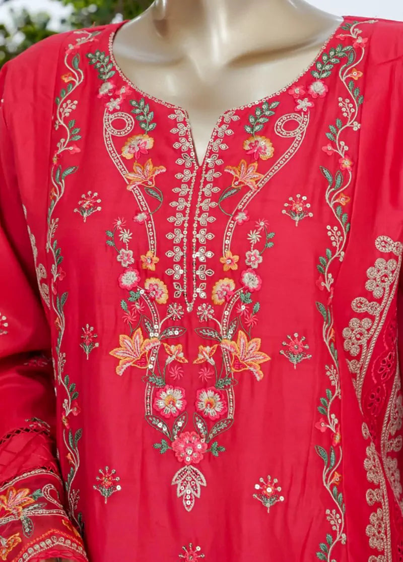 Embroidered Red Lawn 3-Piece Stitched Suit by Bin Saeed, photo 4