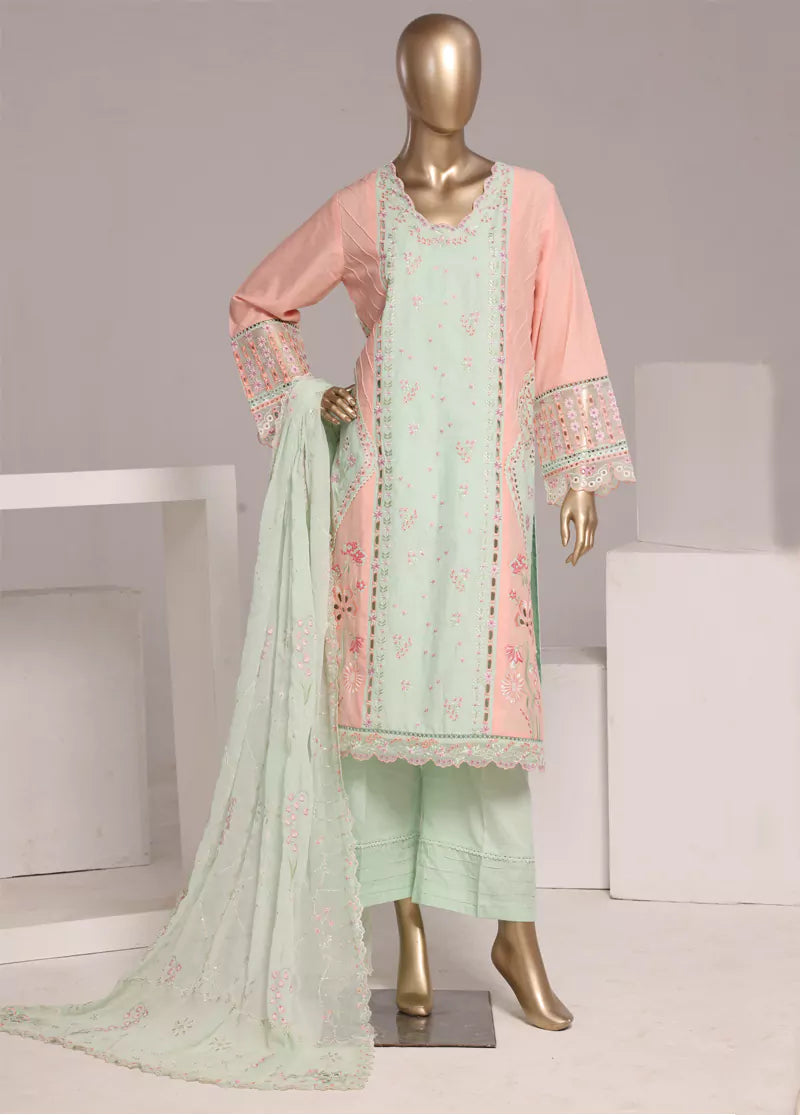 Embroidered Mint Green Lawn 3-Piece Stitched Suit by Bin Saeed