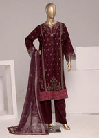 Embroidered Maroon Lawn 3-Piece Stitched Suit by Bin Saeed