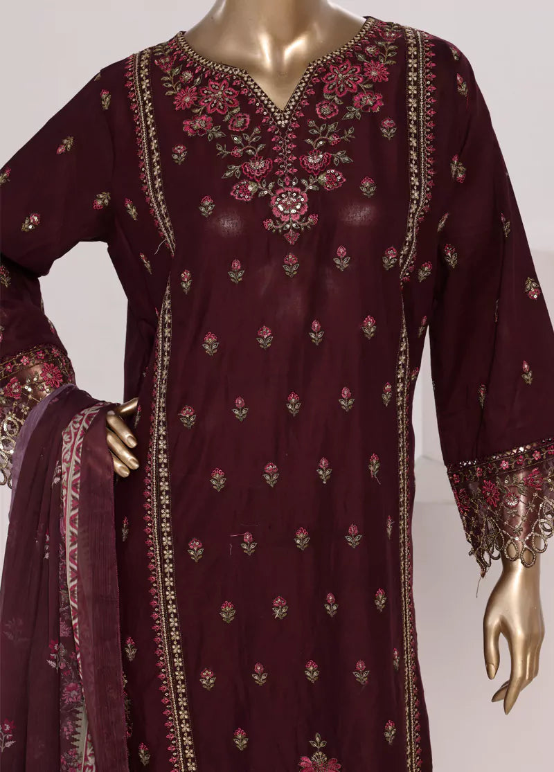 Embroidered Maroon Lawn 3-Piece Stitched Suit by Bin Saeed, photo 2