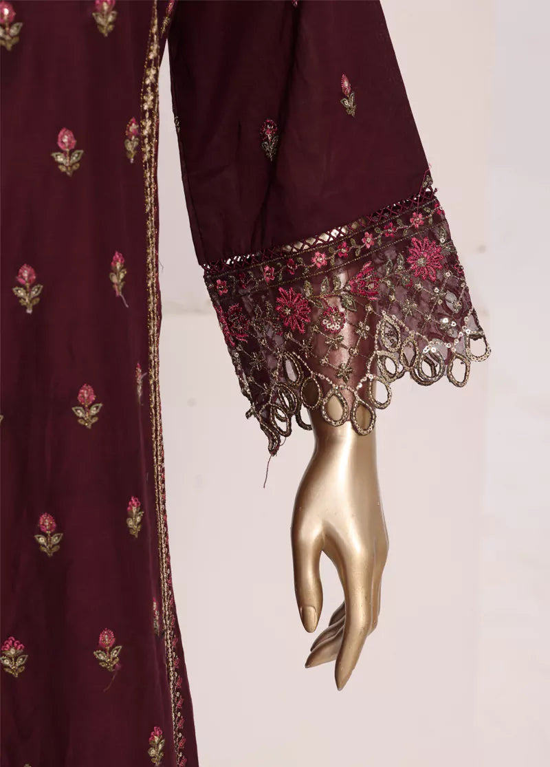 Embroidered Maroon Lawn 3-Piece Stitched Suit by Bin Saeed, photo 3