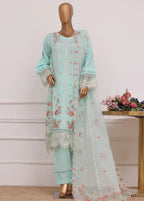 Embroidered Turquoise Lawn 3-Piece Stitched Suit by Bin Saeed, photo 3