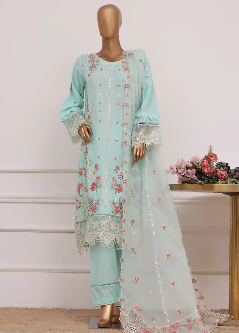Embroidered Turquoise Lawn 3-Piece Stitched Suit by Bin Saeed, photo 3