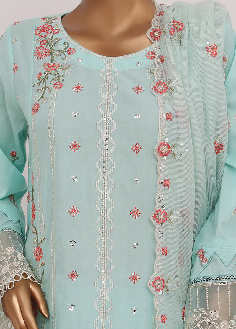 Embroidered Turquoise Lawn 3-Piece Stitched Suit by Bin Saeed, photo 4