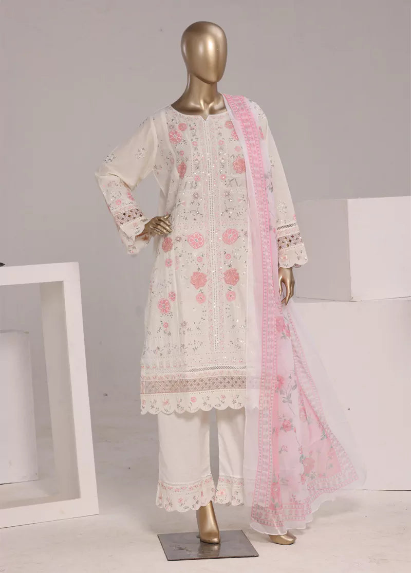 Embroidered White Lawn 3-Piece Stitched Suit by Bin Saeed