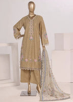Embroidered Sand Brown Lawn 3-Piece Stitched Suit by Bin Saeed