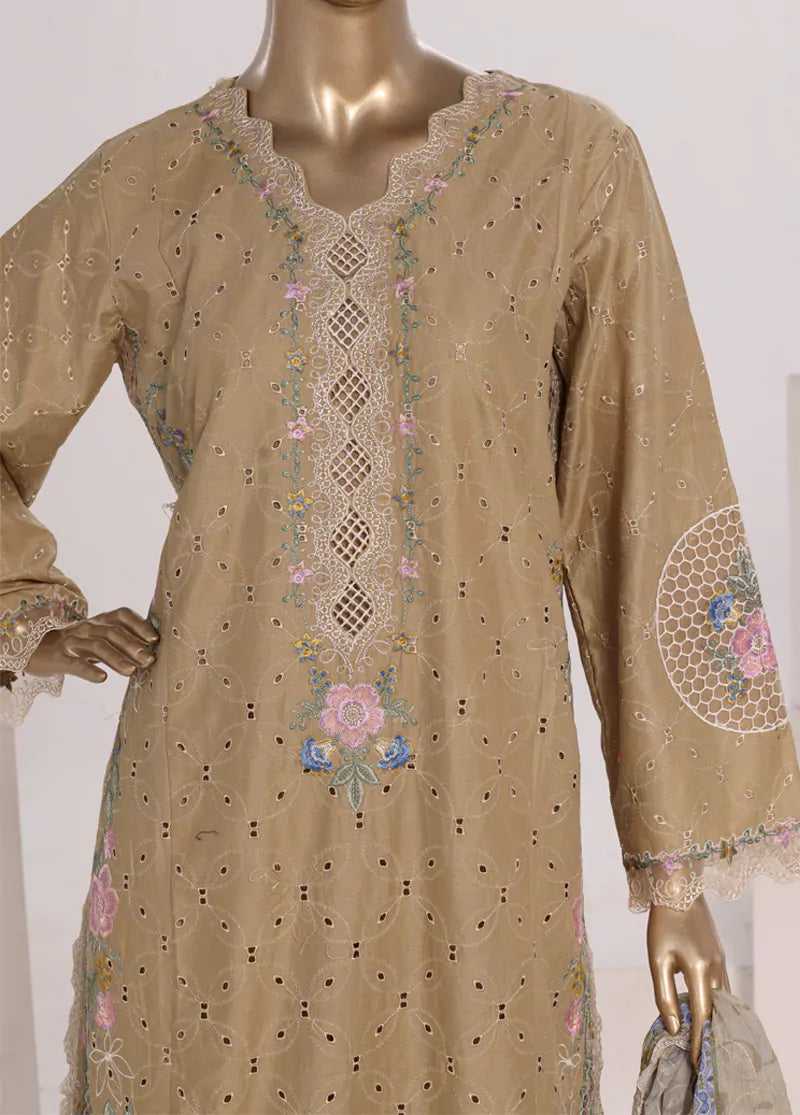 Embroidered Sand Brown Lawn 3-Piece Stitched Suit by Bin Saeed, photo 2