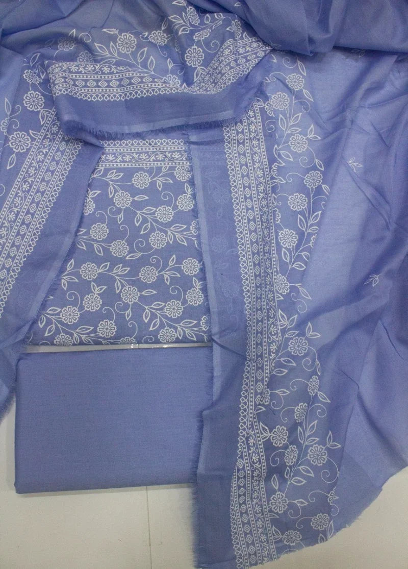 Digital Printed Lavender Cotton 3-Piece Unstitched Suit by Bin Saeed