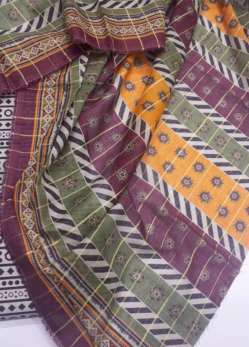 Digital Printed & Off White Cotton 3-Piece Unstitched Suit by Bin Saeed, photo 2