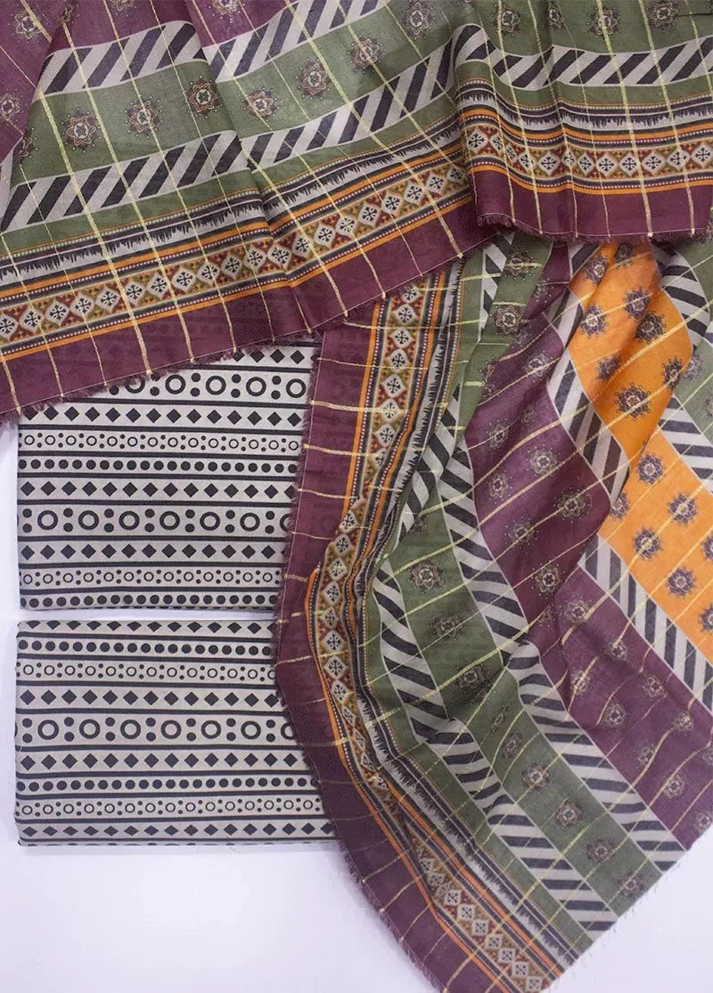 Digital Printed & Off White Cotton 3-Piece Unstitched Suit by Bin Saeed
