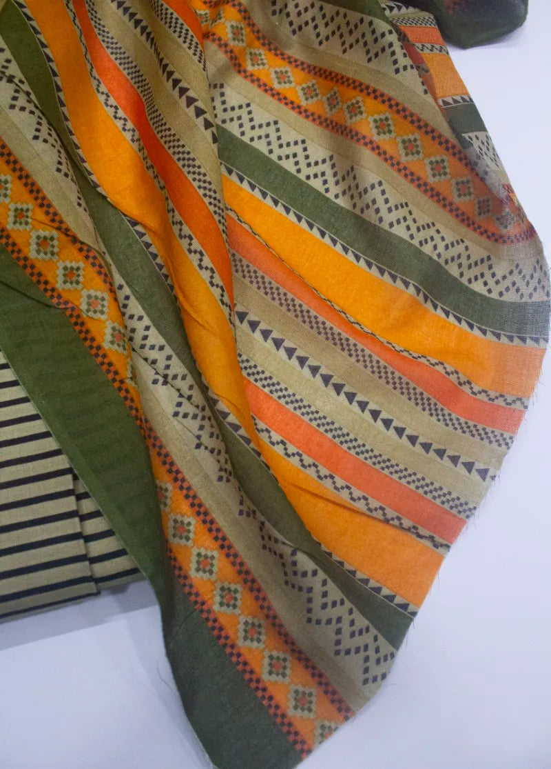 Digital Printed Beige & Black Cotton 3-Piece Unstitched Suit by Bin Saeed, photo 3