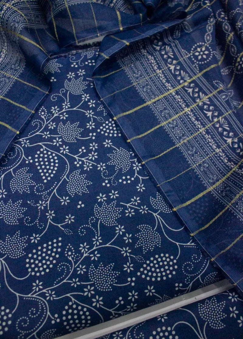Digital Printed Navy Blue Cotton 3-Piece Unstitched Suit by Bin Saeed, photo 2