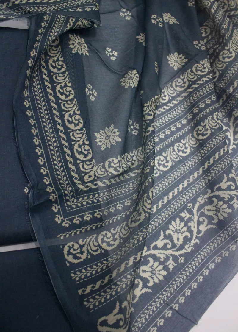 Digital Printed Grey Cotton 3-Piece Unstitched Suit by Bin Saeed, photo 3