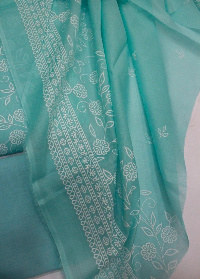Digital Printed Turquoise Cotton 3-Piece Unstitched Suit by Bin Saeed, photo 3