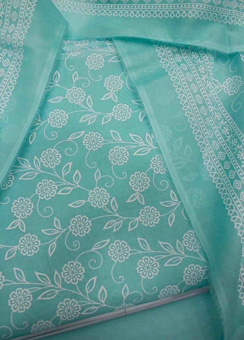 Digital Printed Turquoise Cotton 3-Piece Unstitched Suit by Bin Saeed, photo 2