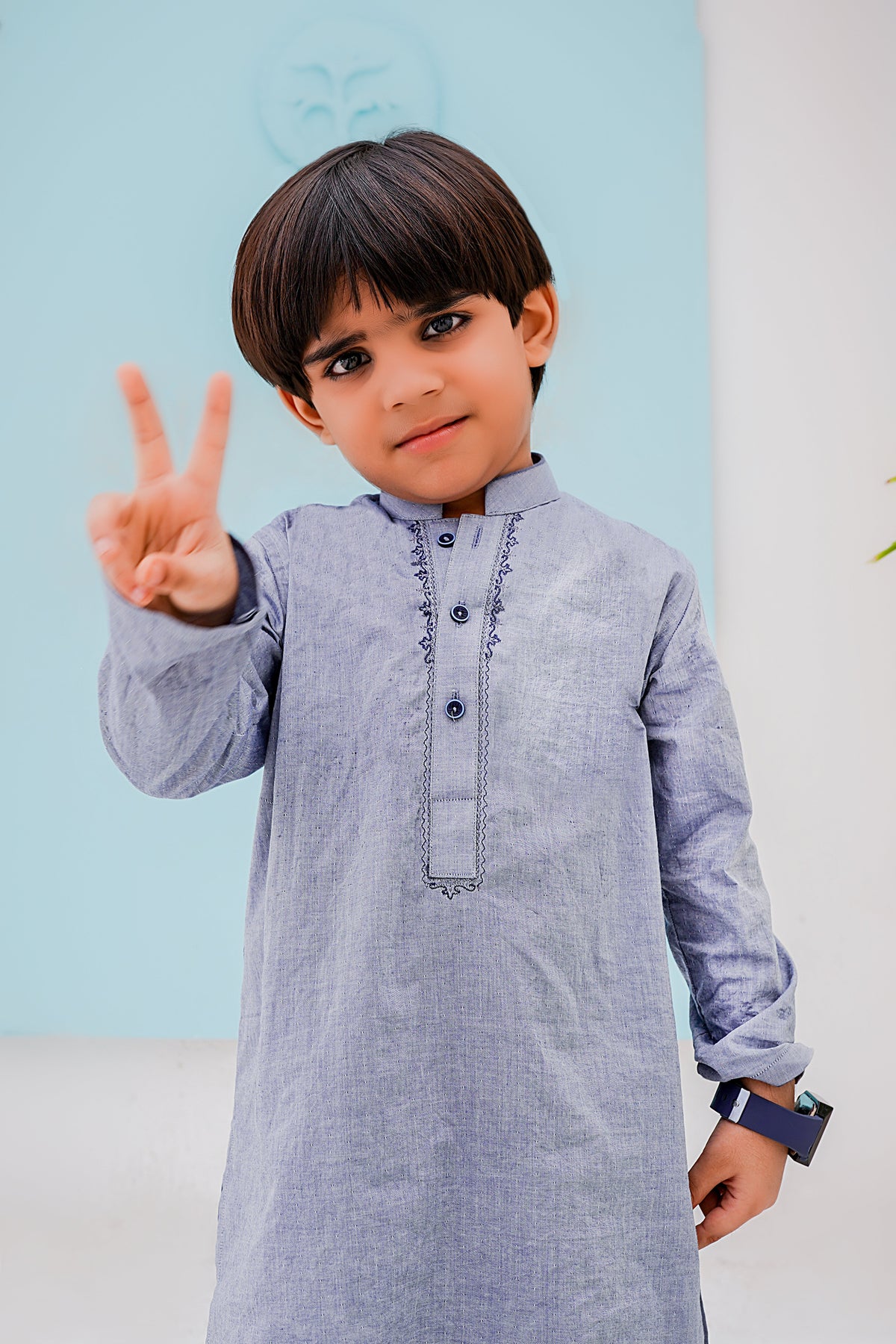 Blue Dotted Kids Kurta by Al Deebaj