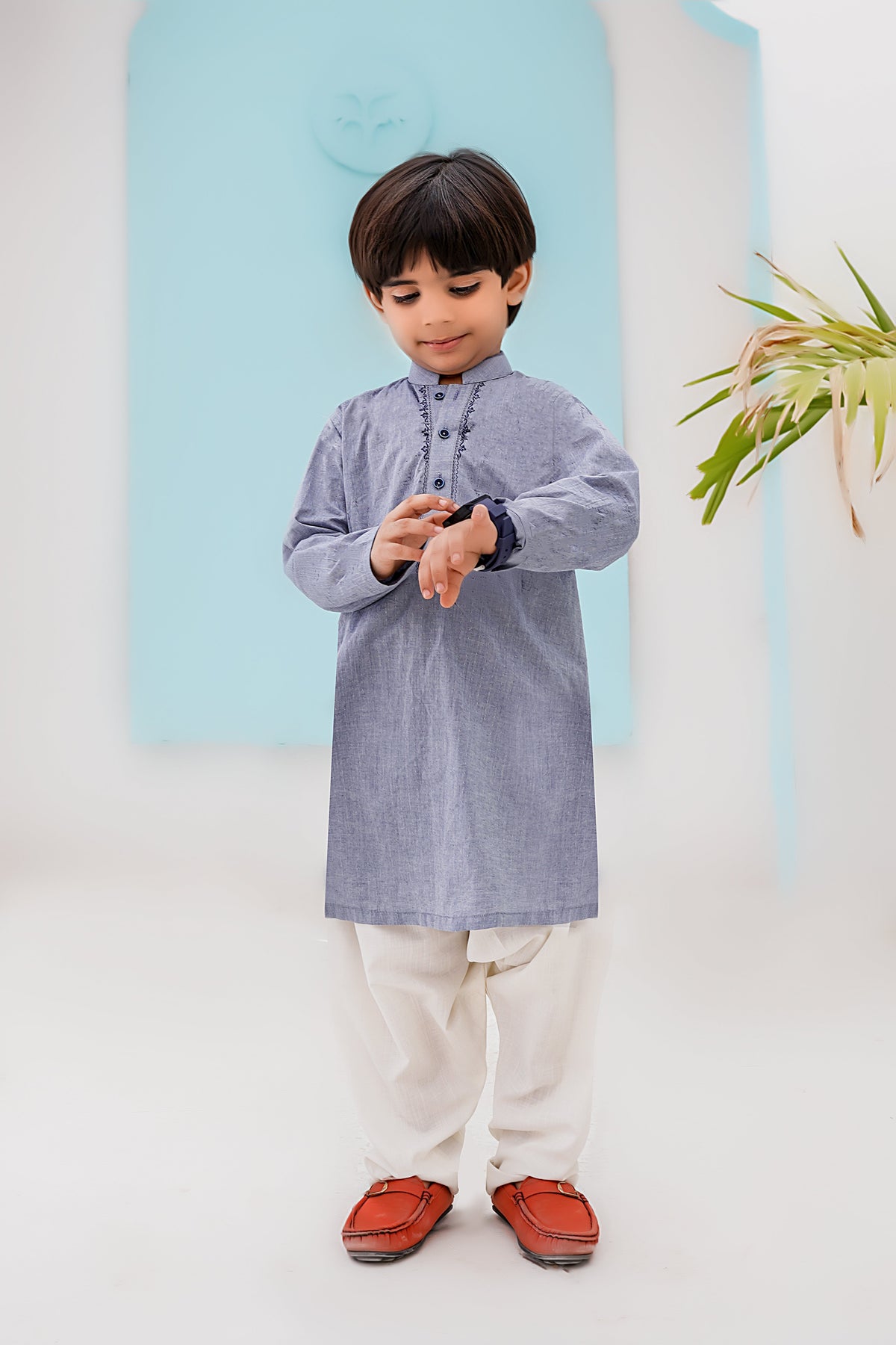 Blue Dotted Kids Kurta by Al Deebaj, photo 2