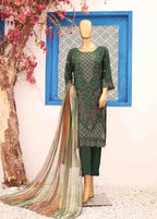 Embroidered Bottle Green Cotton 3-Piece Stitched Suit by Bin Saeed, photo 3
