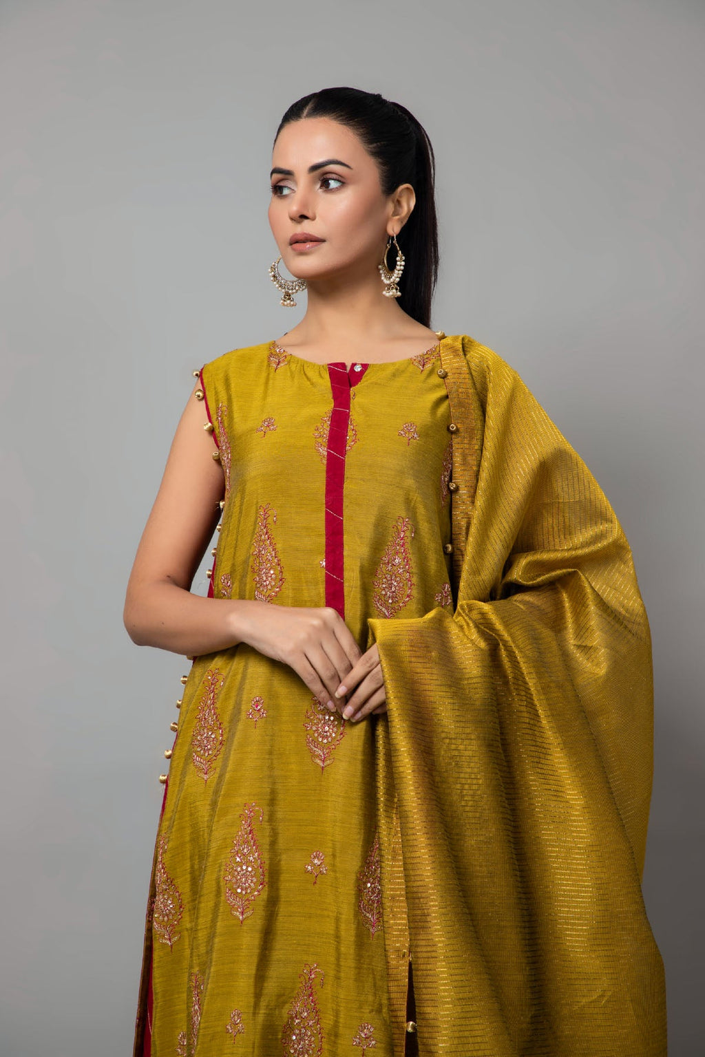 Embroidered & Embellished Green Raw Silk 2-Piece Unstitched Suit by The Fabric Store, photo 3