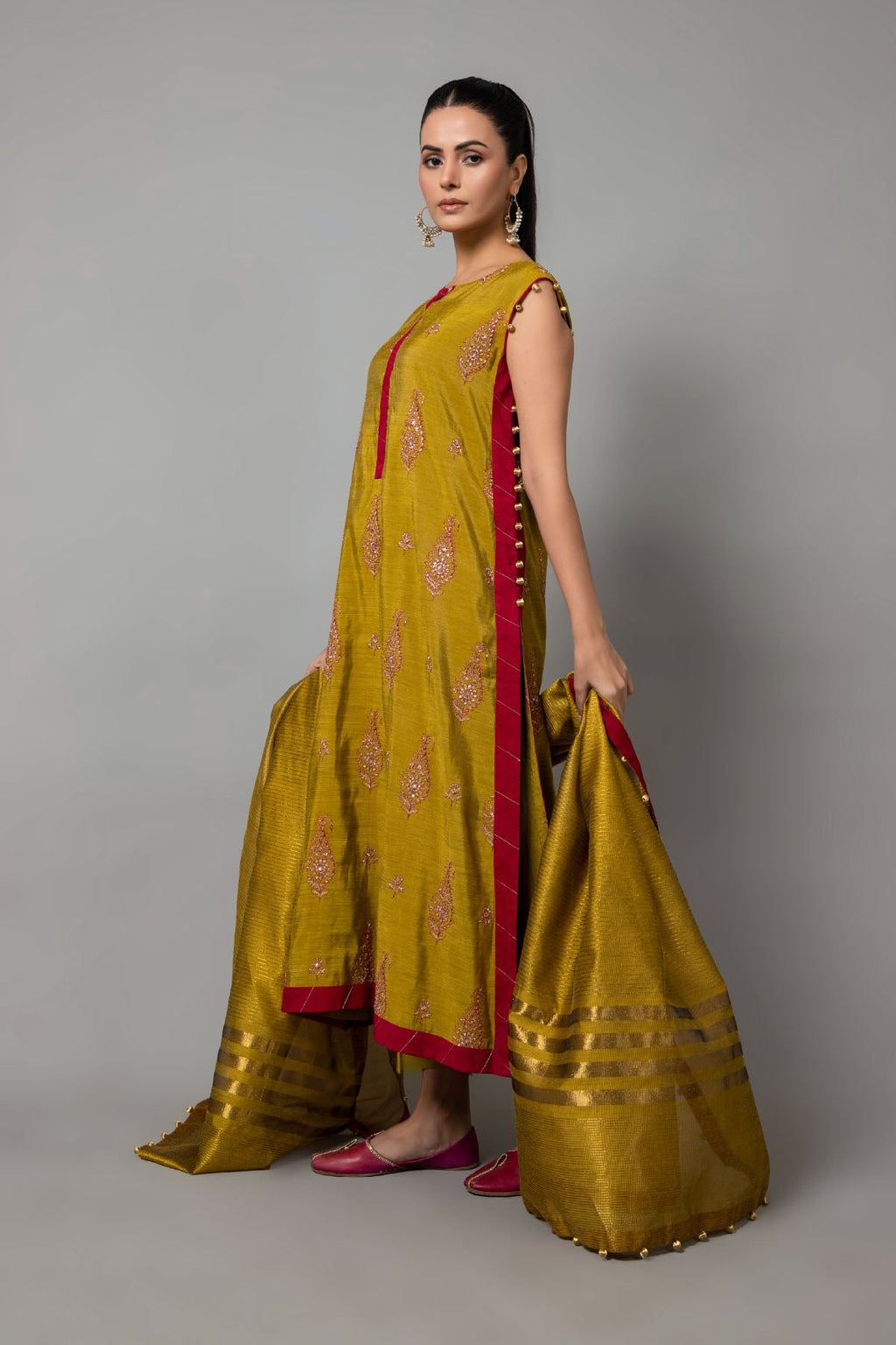 Embroidered & Embellished Green Raw Silk 2-Piece Unstitched Suit by The Fabric Store, photo 4