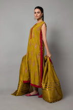 Embroidered & Embellished Green Raw Silk 2-Piece Unstitched Suit by The Fabric Store, photo 4