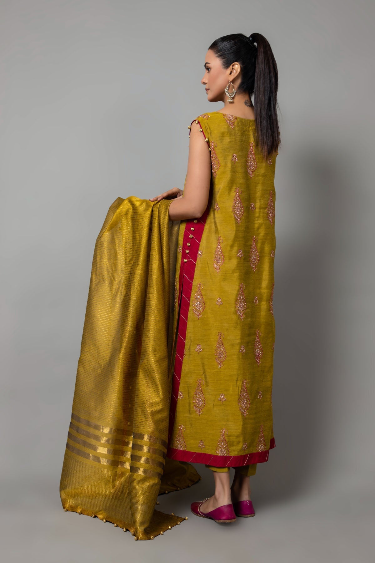 Embroidered & Embellished Green Raw Silk 2-Piece Unstitched Suit by The Fabric Store, photo 2