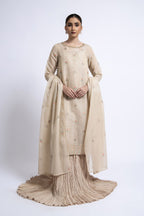 Embroidered & Embellished Beige Masoori 3-Piece Unstitched Suit by The Fabric Store