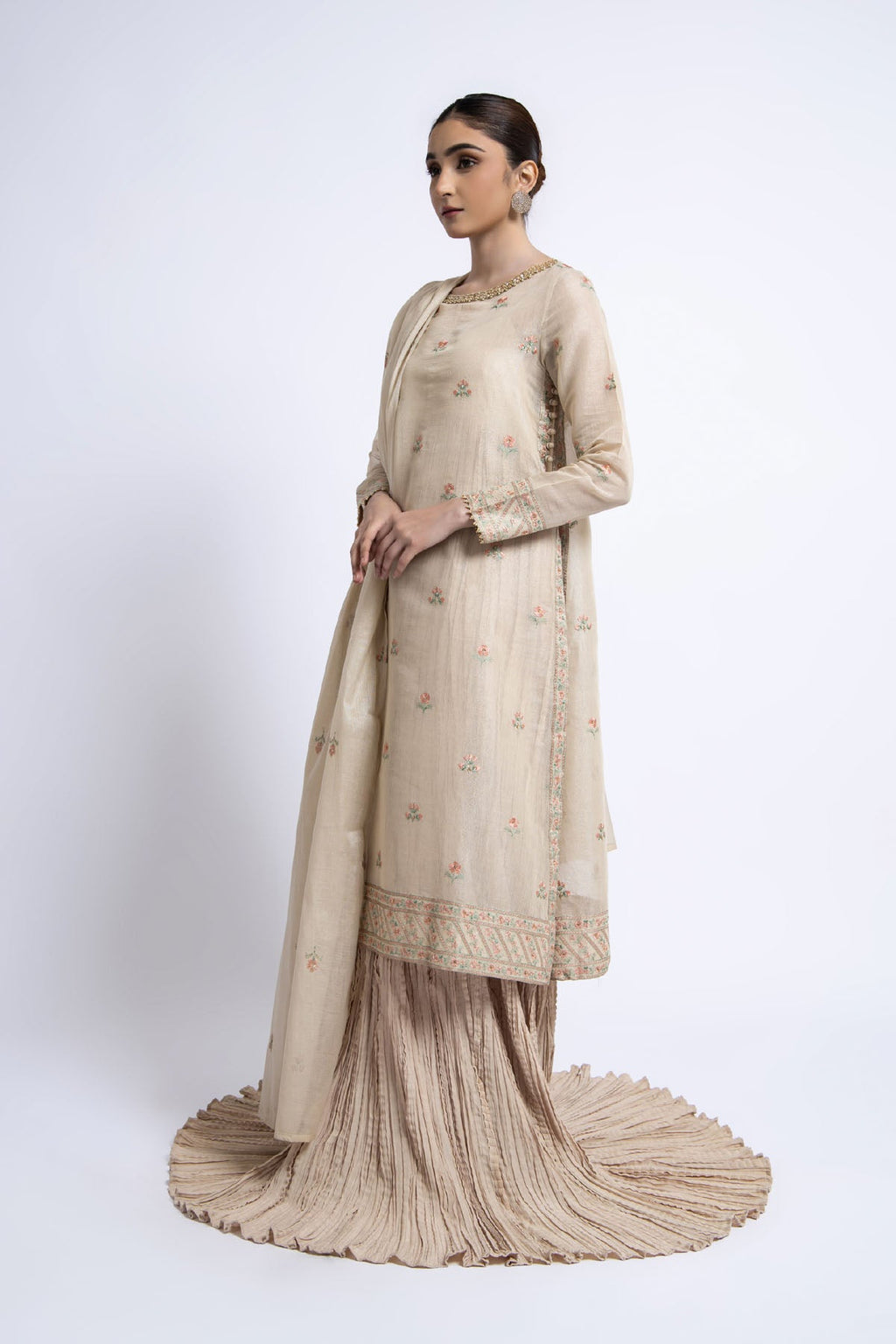 Embroidered & Embellished Beige Masoori 3-Piece Unstitched Suit by The Fabric Store, photo 4