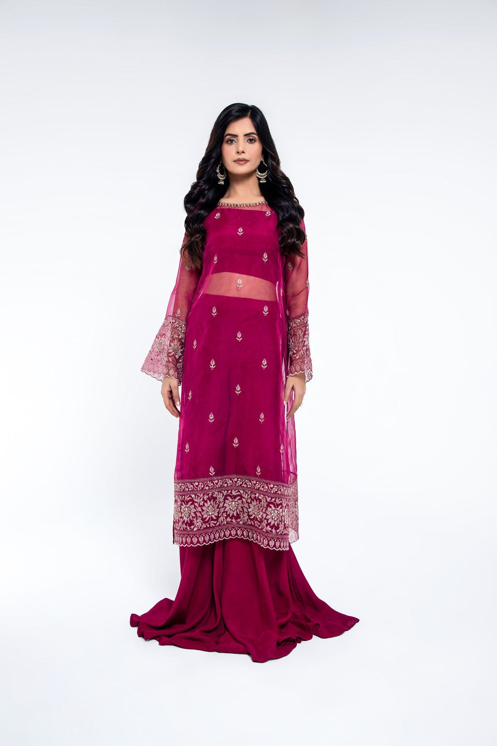 Embroidered & Embellished Pink Organza 2-Piece Unstitched Suit by The Fabric Store