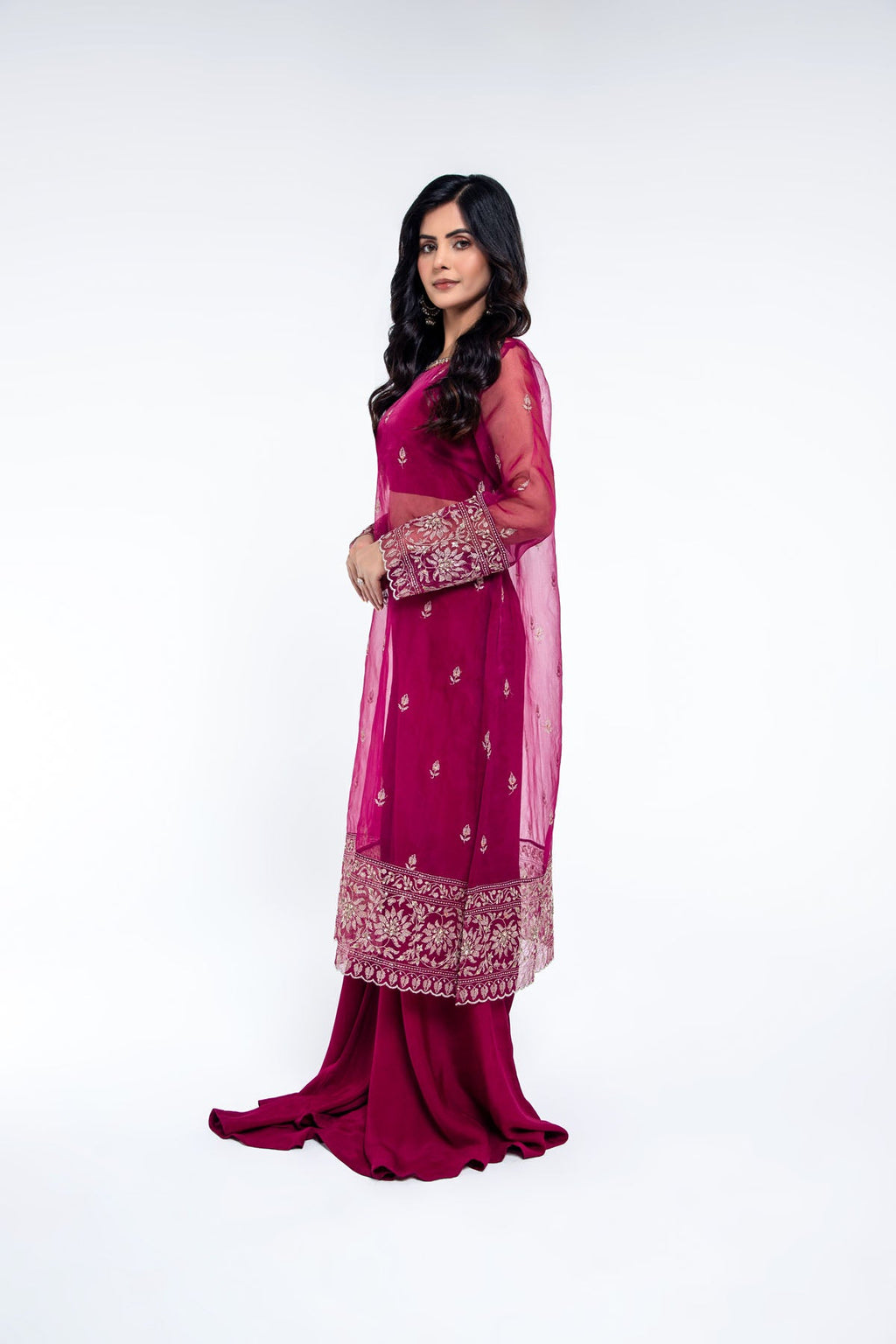 Embroidered & Embellished Pink Organza 2-Piece Unstitched Suit by The Fabric Store, photo 3