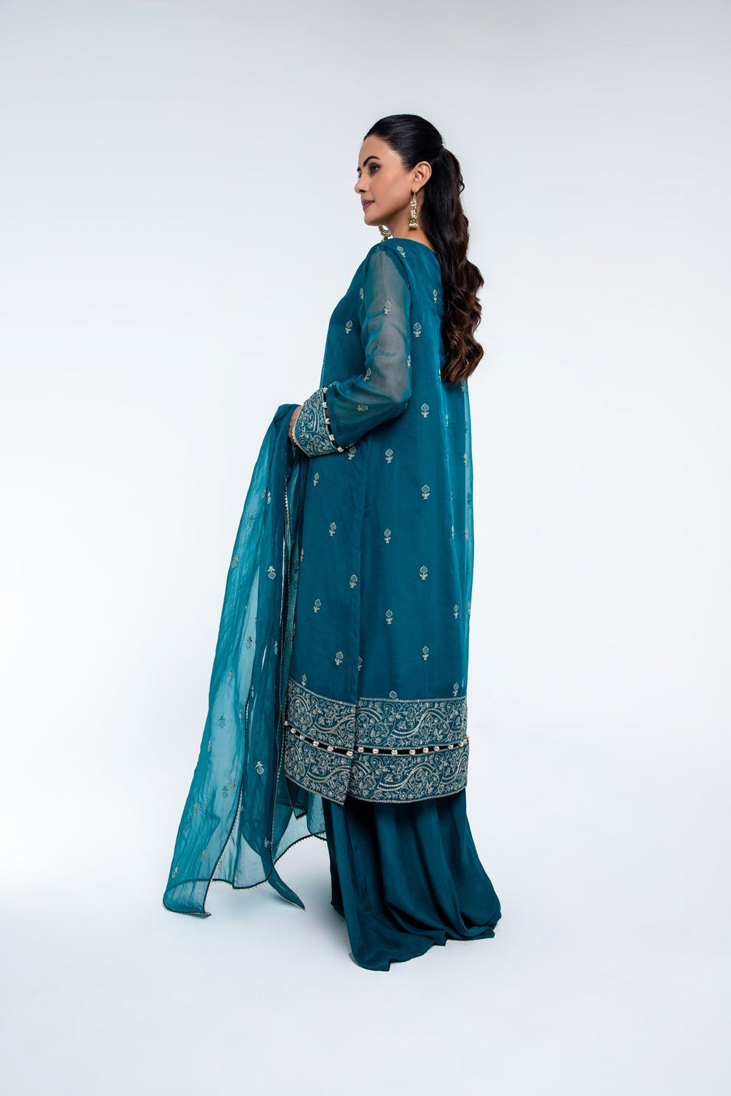 Embroidered & Embellished Green Organza 2-Piece Unstitched Suit by The Fabric Store, photo 3