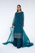 Embroidered & Embellished Green Organza 2-Piece Unstitched Suit by The Fabric Store