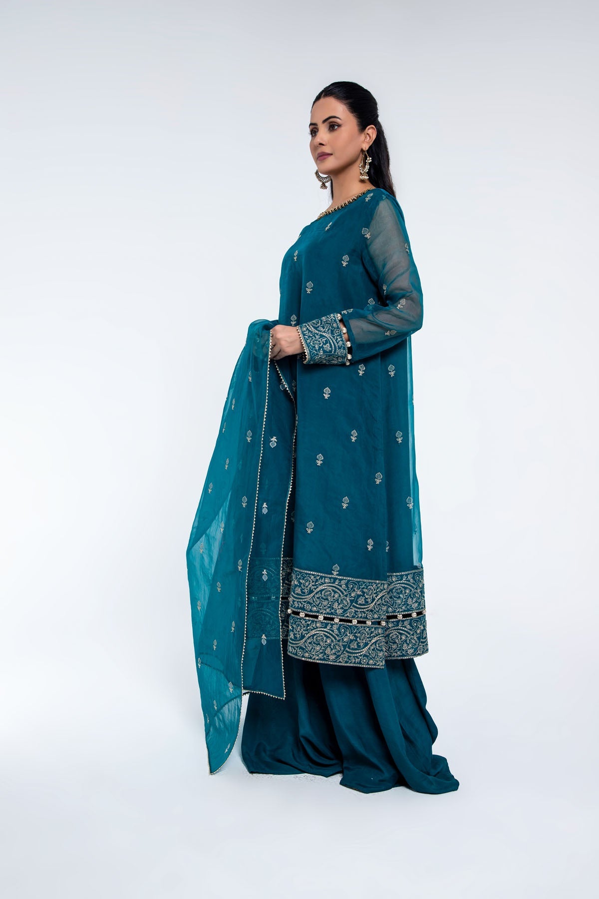 Embroidered & Embellished Green Organza 2-Piece Unstitched Suit by The Fabric Store, photo 4