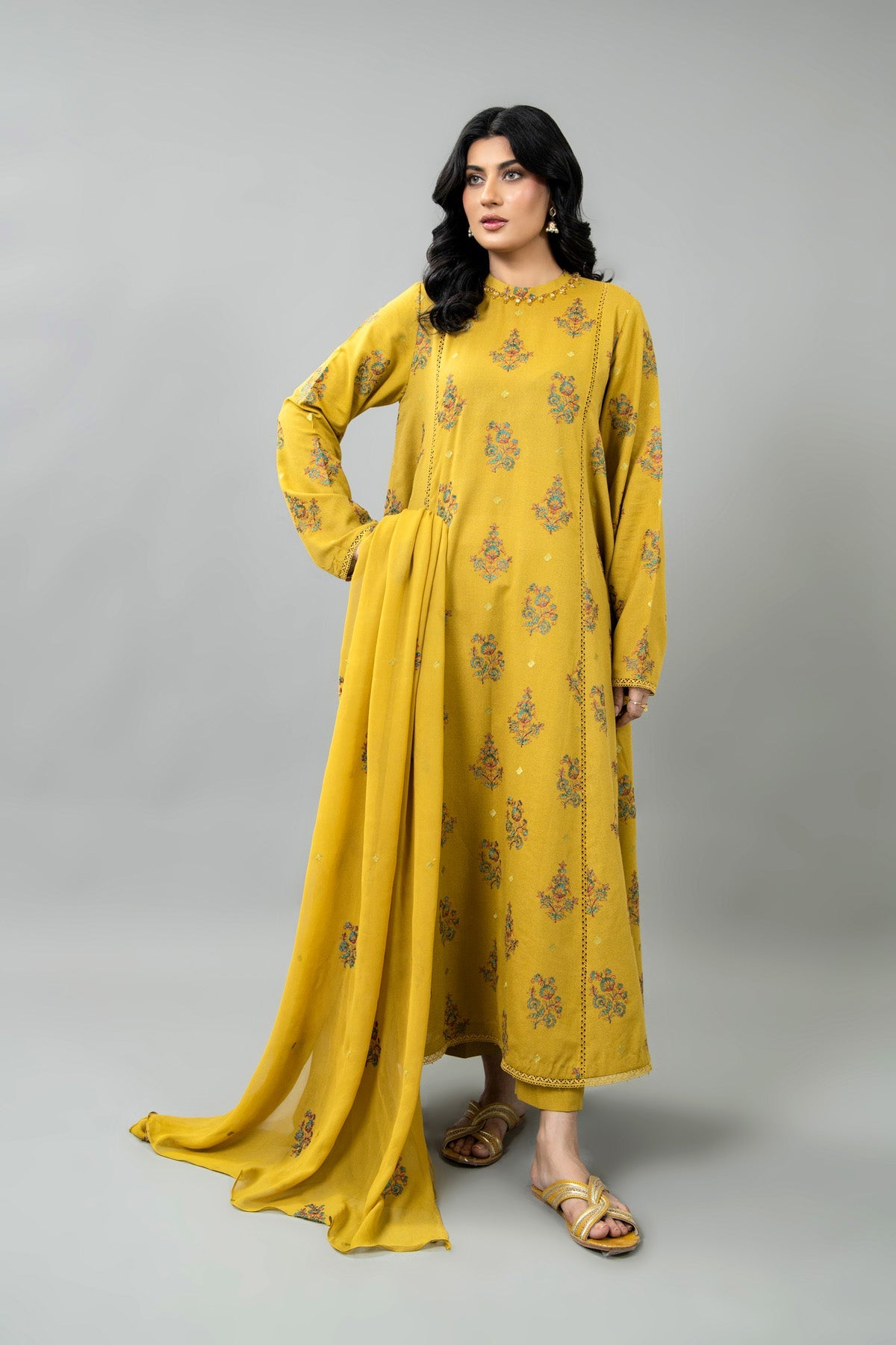 Embroidered Oliv Green Karandi Lawn 3-Piece Unstitched Suit by The Fabric Store