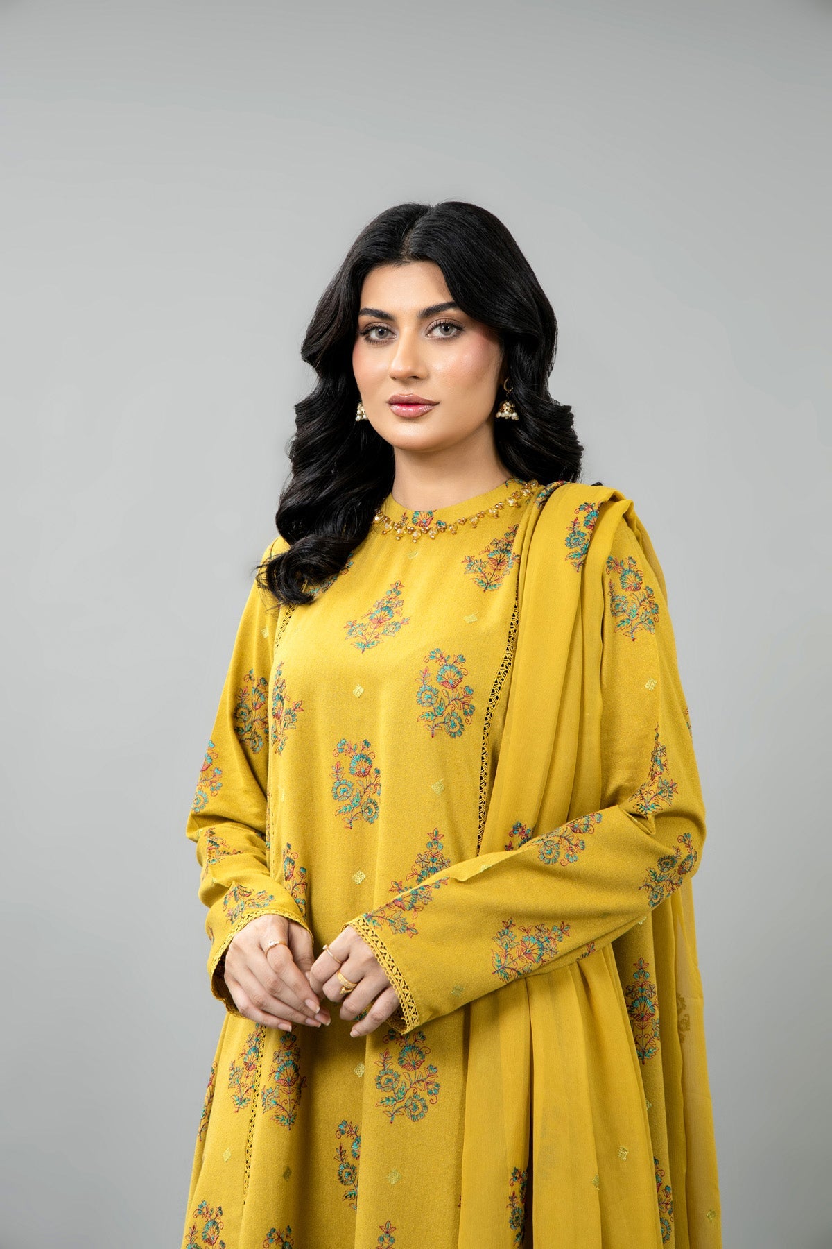 Embroidered Oliv Green Karandi Lawn 3-Piece Unstitched Suit by The Fabric Store, photo 4
