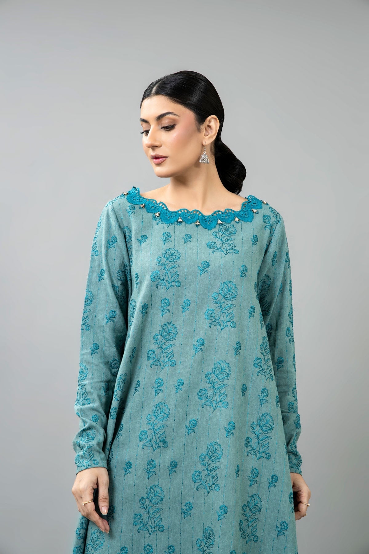 Embroidered Green Cotton Karandi 2-Piece Unstitched Suit by The Fabric Store, photo 4