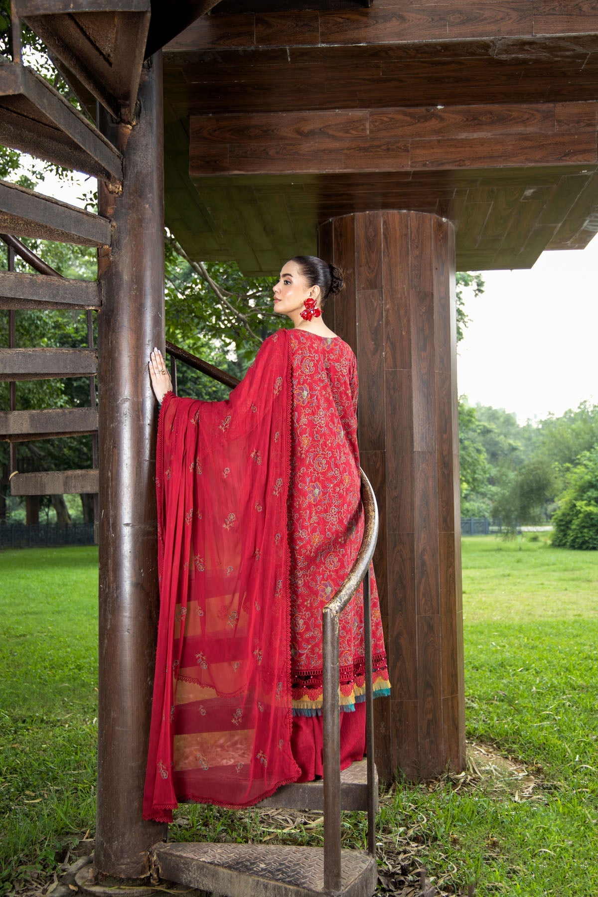 Embroidered Maroon Karandi Lawn 3-Piece Unstitched Suit by The Fabric Store, photo 3