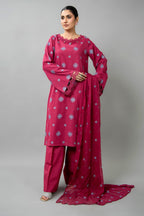 Embroidered Pink Slub Khaddar 3-Piece Unstitched Suit by The Fabric Store