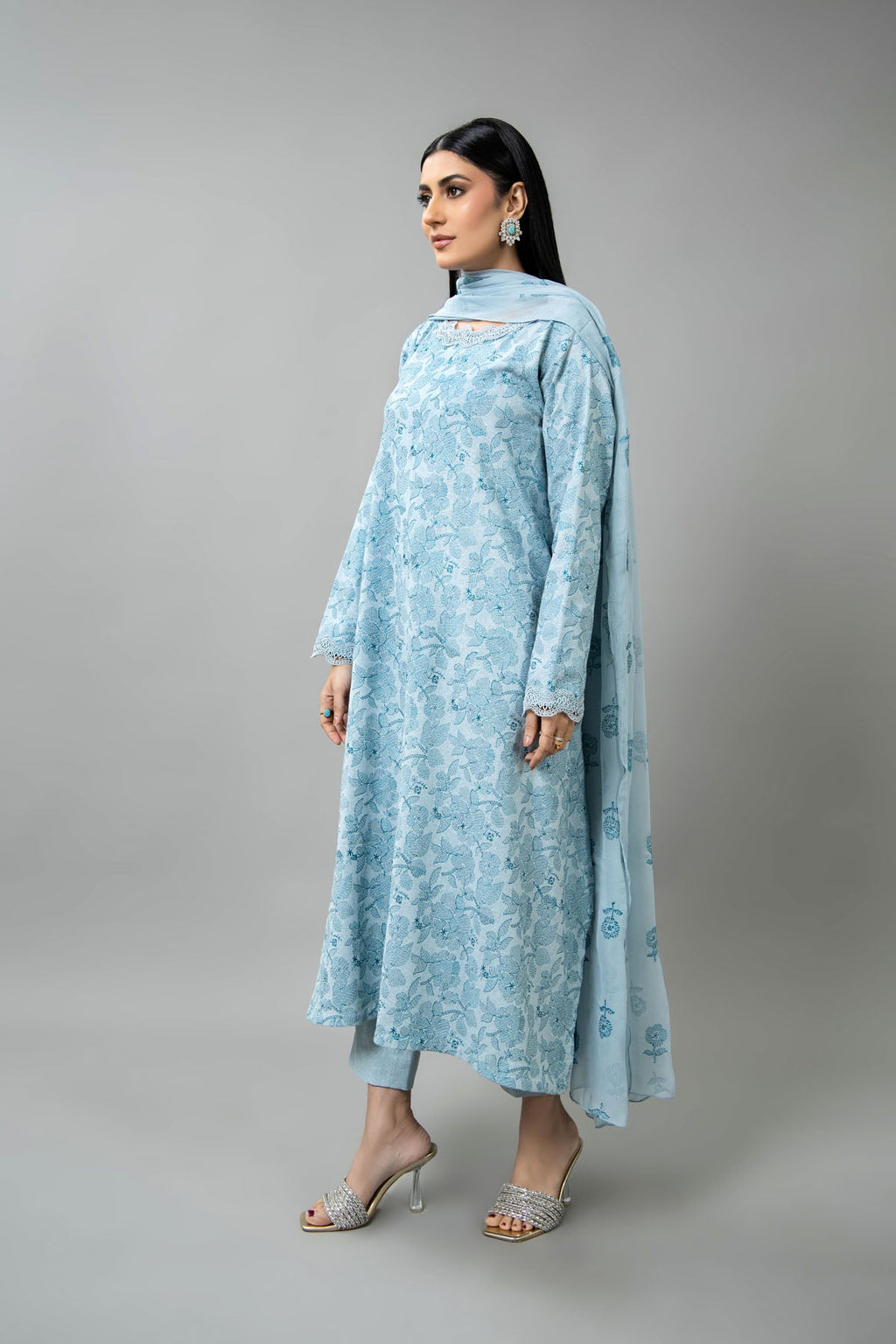 Embroidered Grey Cotton Karandi 3-Piece Unstitched Suit by The Fabric Store, photo 3