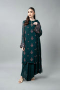 Embroidered & Embellished Green Chiffon 3-Piece Unstitched Suit by The Fabric Store