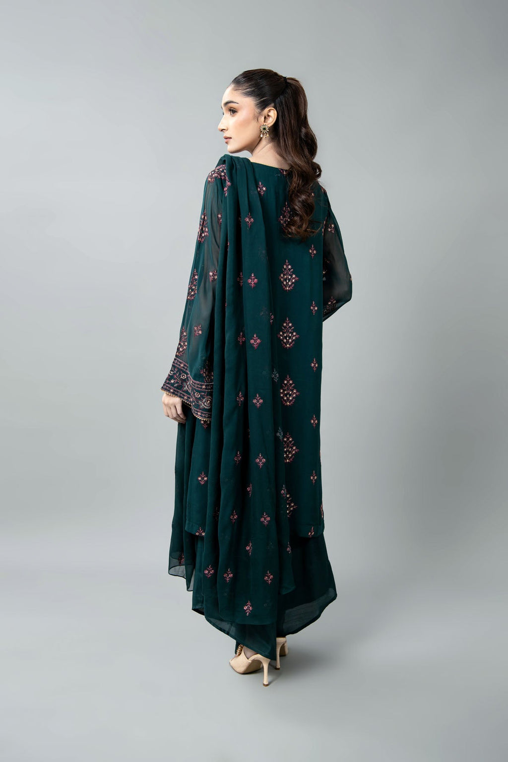 Embroidered & Embellished Green Chiffon 3-Piece Unstitched Suit by The Fabric Store, photo 2